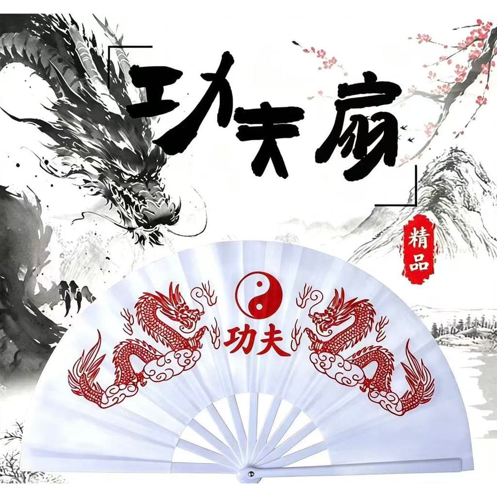 Leque Chinês Decorativo com Estampa de Dragão para Dança, Kung Fu e Decoração
