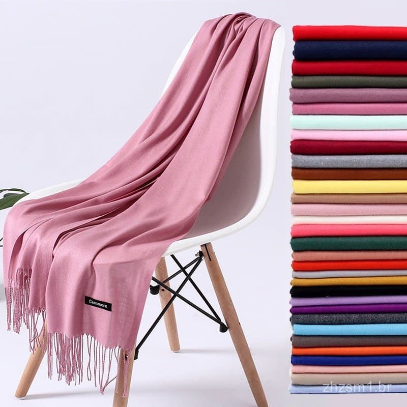 Cachecol grosso de imitação de caxemira, 70*180cm, Pashmina de cor sólida com franjas, quente e versátil, para mulheres,