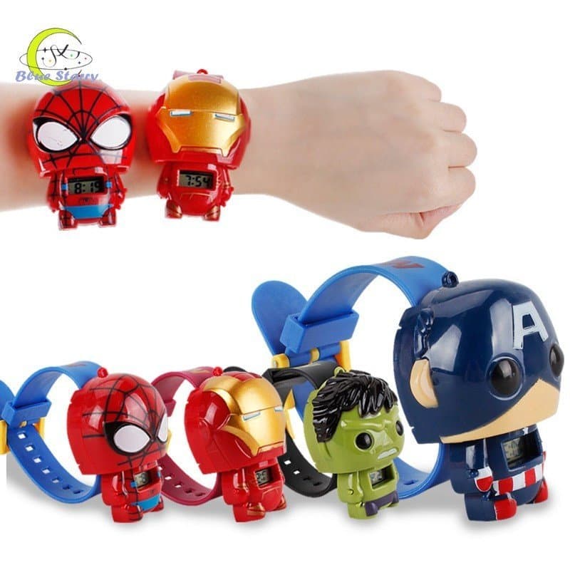 Relógio Eletrônico de Super-Heróis dos Vingadores, Capitão América e Homem-Aranha