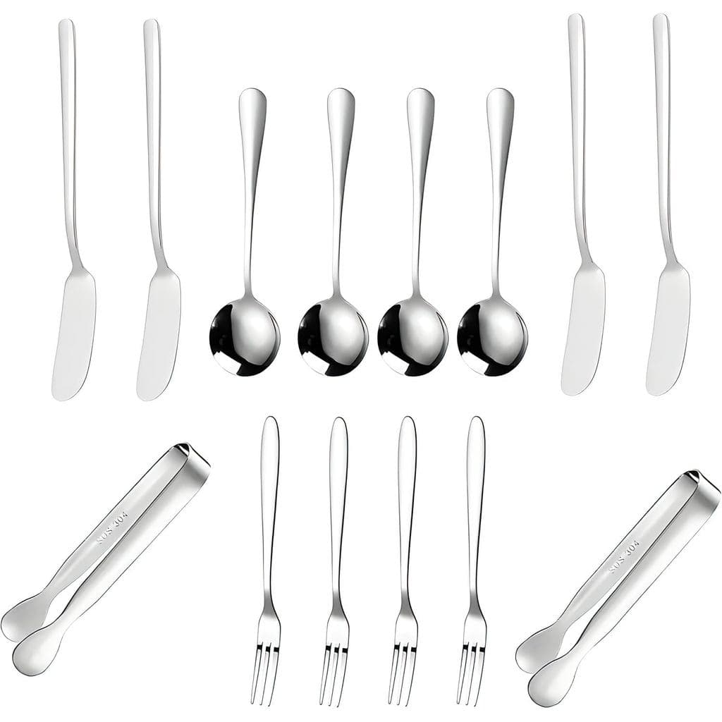 Conjunto de 14 Peças de Aço Inoxidável para Charcutaria - Espátulas para Queijo, Mini Pinças, Colheres e Garfos para Ape