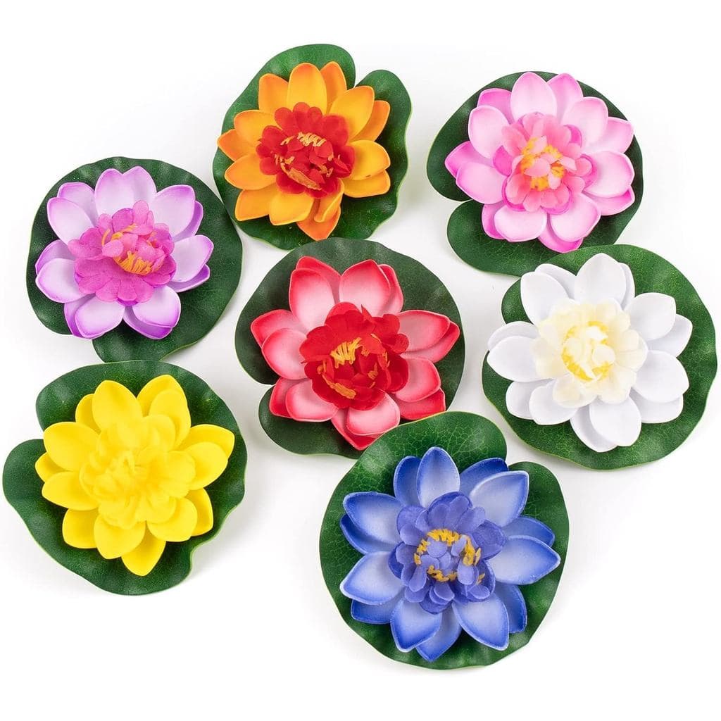 Framendino, Conjunto de 7 Flores de Lótus Flutuantes Artificiais de Espuma para Decoração de Jardim e Lago