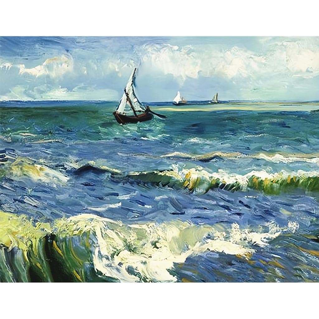 Kits de Arte com Diamantes NIHO-JIUMA, Paisagem Marinha de Van Gogh, 30x40cm/12x16 polegadas |   5D DIY Full Drill, Pres