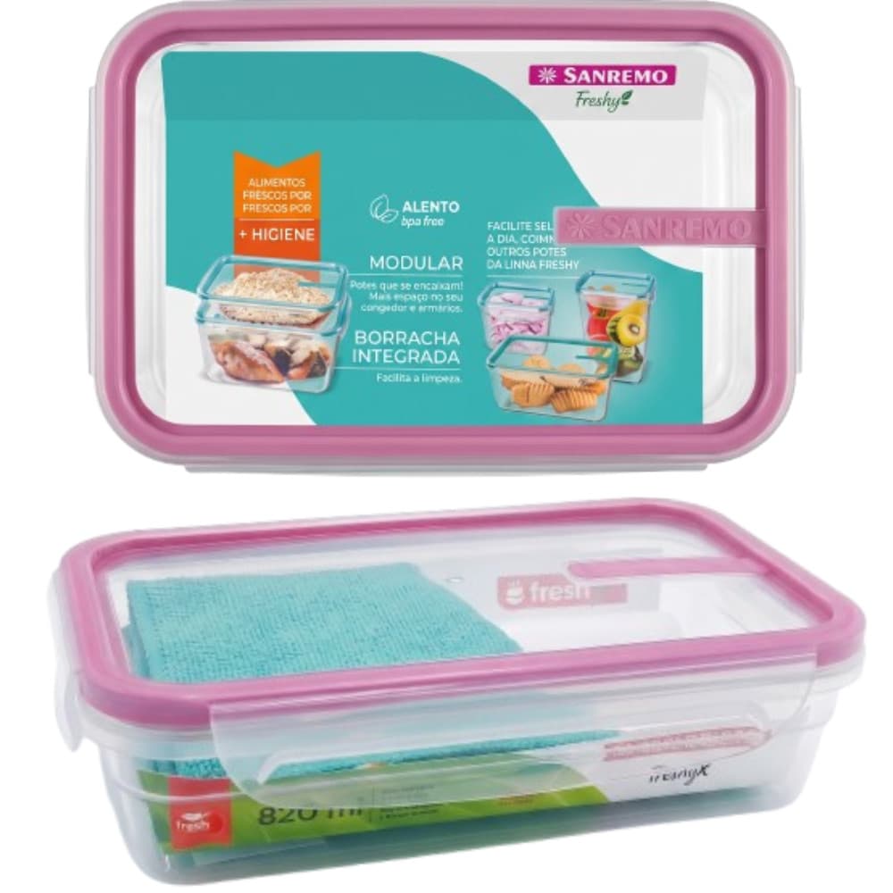 Pote Hermético Sanremo Freshy 820ml com Tampa e Borracha Integrada – Organizador de Alimentos