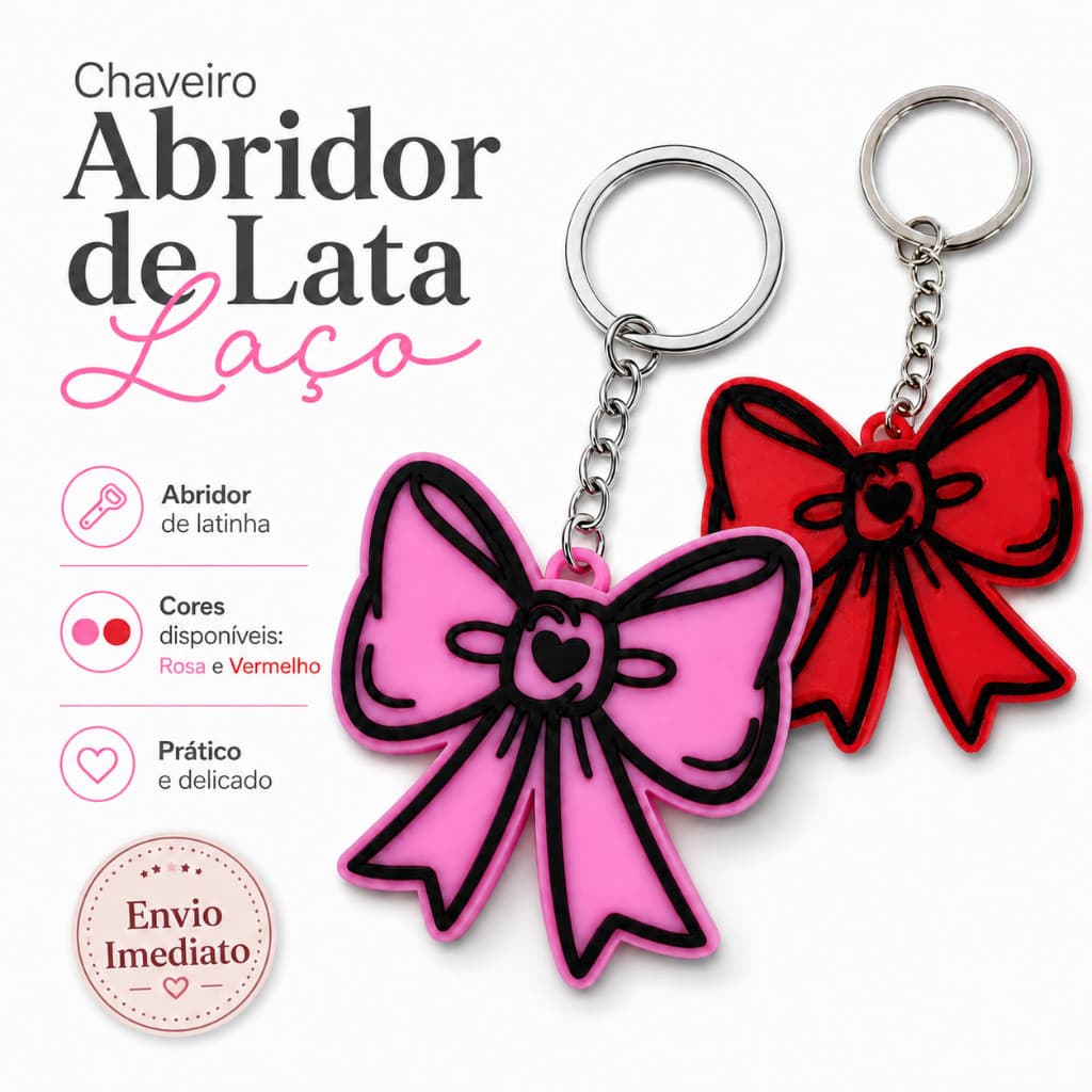 Chaveiro Abridor De Latinha Formato Laco Fofo Emborrachado Rosa Vermelho Envio Imediato