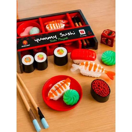 Kit Sushi Comida Japonesa de Brinquedo 19 Peças Realista Comidinha Oriental Diversão Brinquedo Infantil Cozinha Japonesa