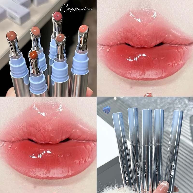 Cappuvini Mirror Water Gloss Essence Lip Gloss, Cor de Lábios Efeito Vidro, Tom Nude, Iluminador, Adequado para Estudant