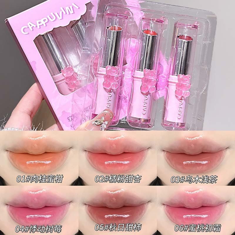 CAPPUVINI Gummy Bear Mirror Lip Glaze - Estilo Puro e Atraente para Meninas com Aparência Natural, Batom Vermelho-Acasta