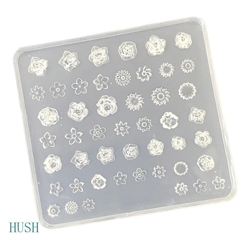 HUS Flower Nail Art Mold Ferramenta Cavidade Floral Silicone Transparente
