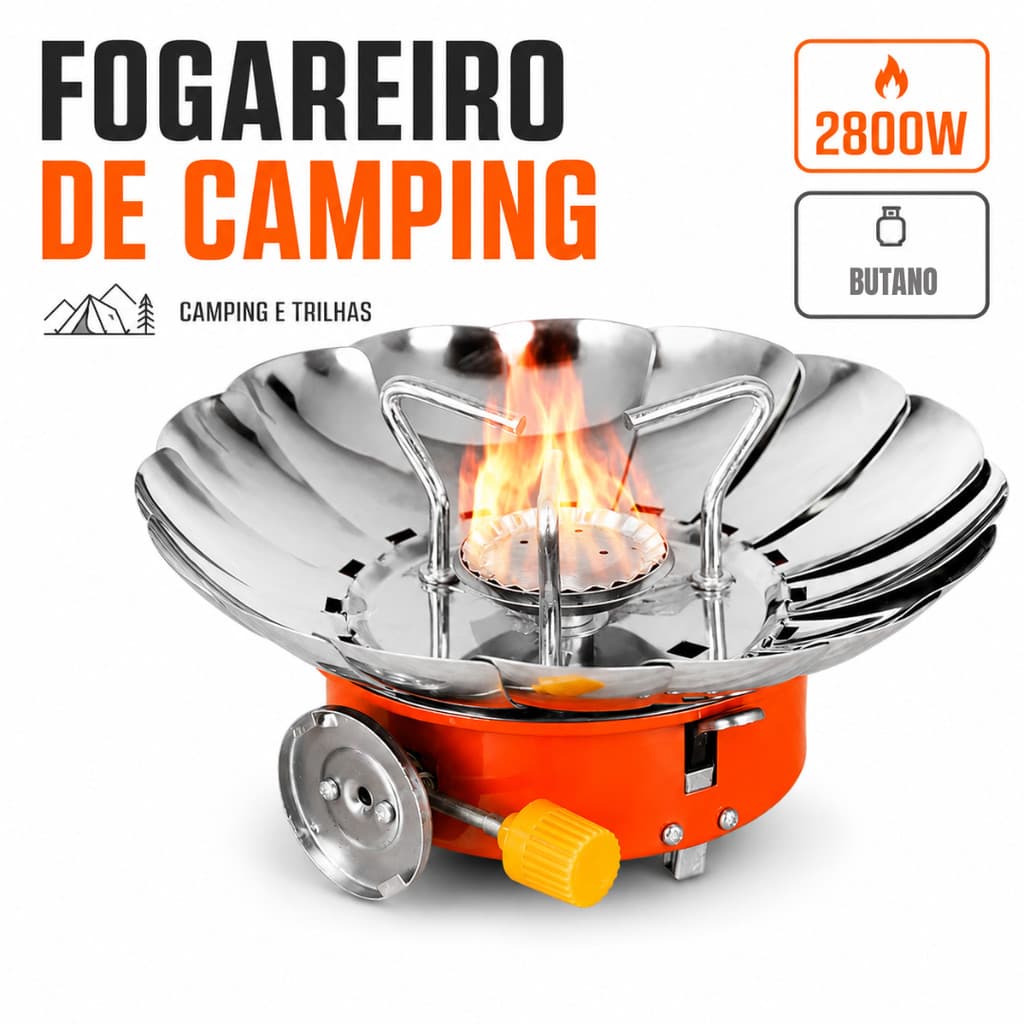Mini Fogareiro Portátil Camping A Gás Com Proteção Lateral Contra Vento