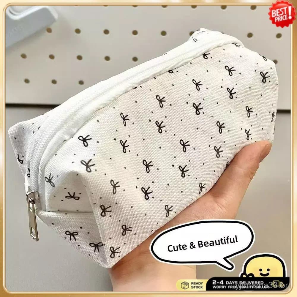 Estojo Multifuncional Preto com Laço, Bolsa de Armazenamento Escolar Portátil, Estojo de Lápis Fofo, Material Escolar pa