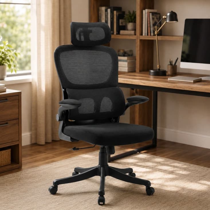 Cadeira de Escritório Ergonômica Giratória com Cabeceira e Suporte Lombar