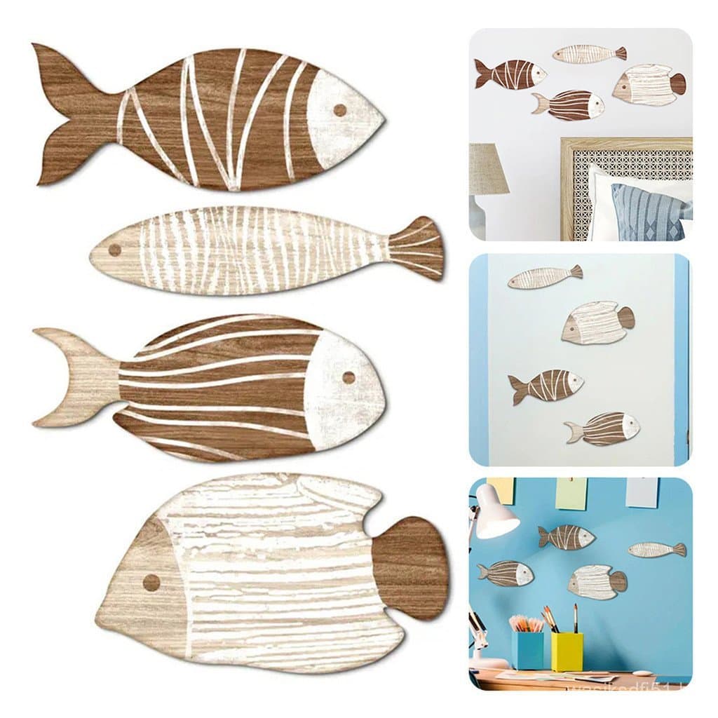 [SKI] 4 Pçs/Set Decorações De Peixe De Parede Arte Costeira Madeira Retro Rústico Enfeites Para Quarto De Casa Praia Dec