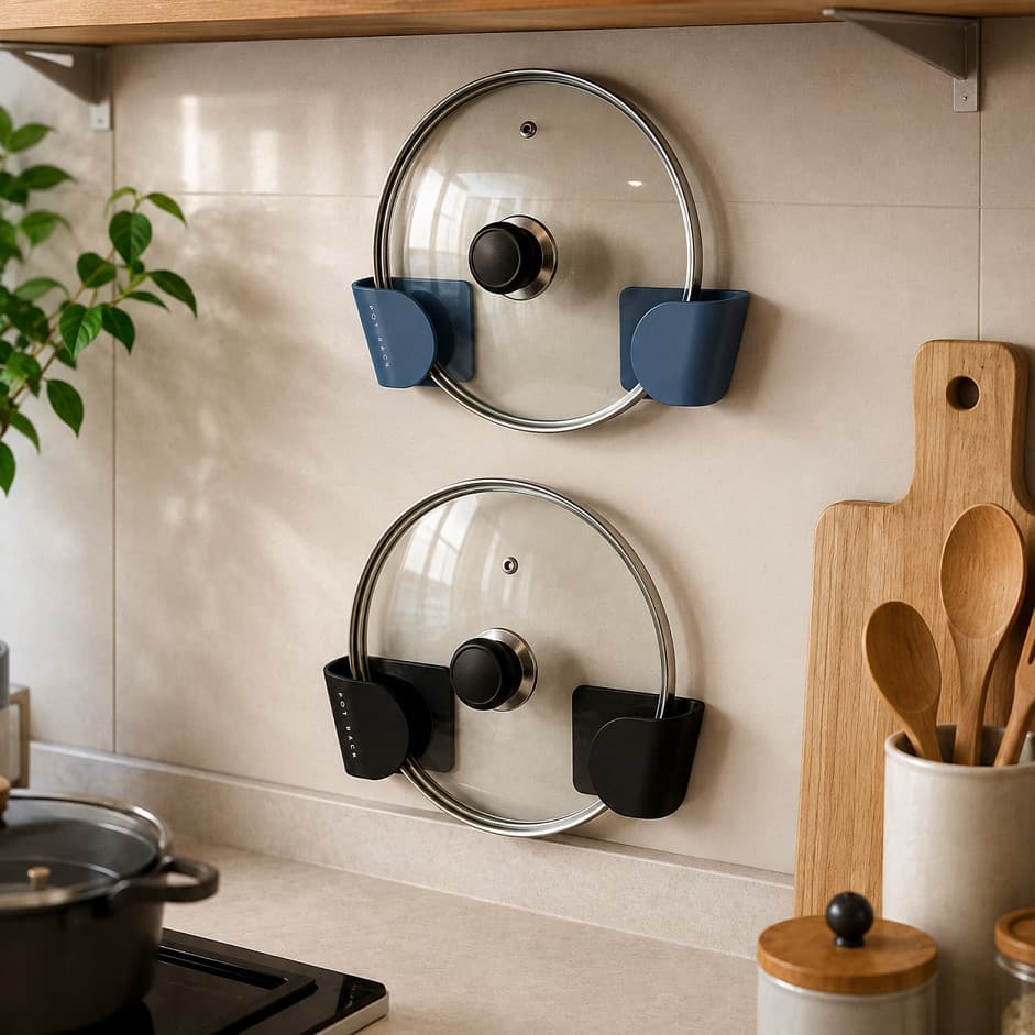 Suporte Tampa de Panela Pot Rack Organizador Adesivo Multiuso Cozinha Armário