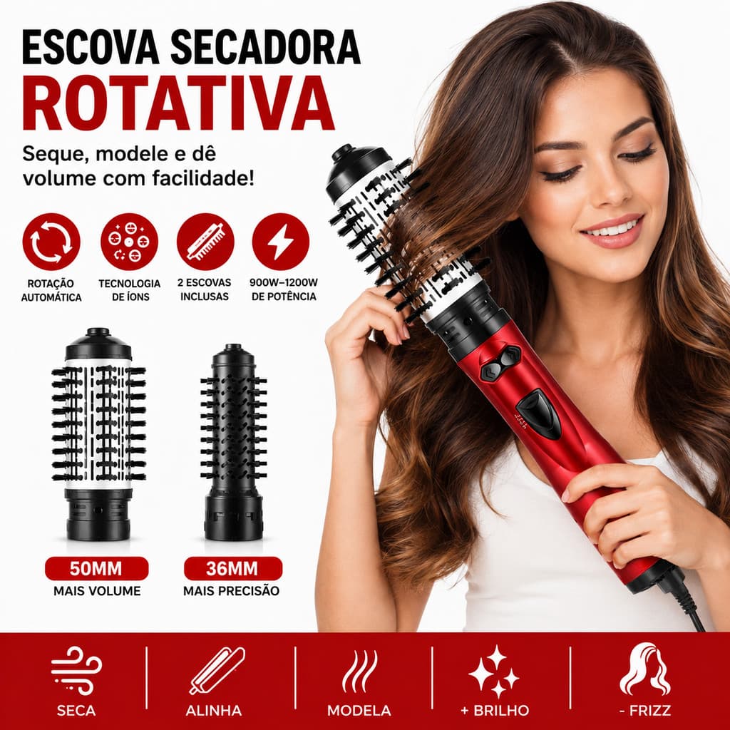Secador de Cabelo 3 em 1 Escova Secadora Modeladora Alisa Seca Dá Volume 110V
