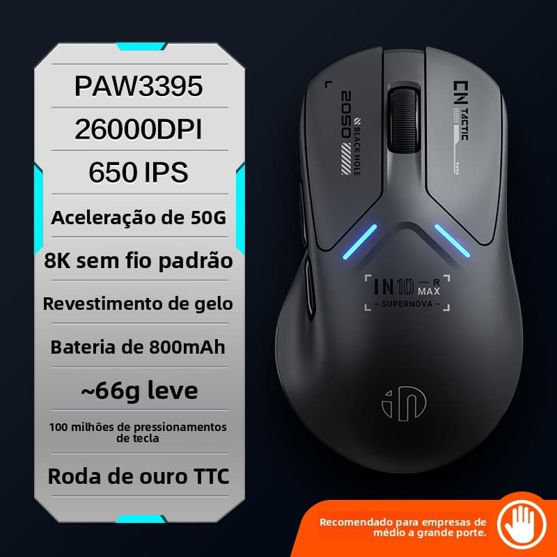 INPHIC IN10RMAX Mouse Para Jogos Sem Fio 8000HZ Pata3395 IN10R Max 62g Leve Ergonômico 800mah KP950B Com Dongle 8K PC