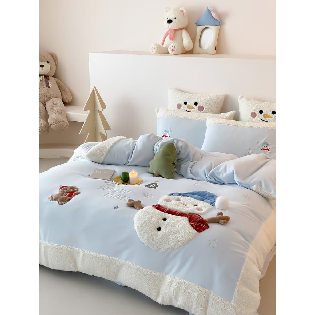Inverno quente bonito dos desenhos animados remendo bordado leite veludo conjunto de quatro peças meninos meninas velo l