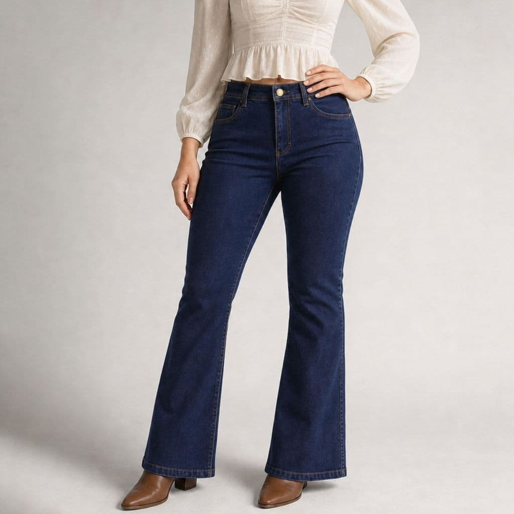 Calça Flare Feminina Jeans Lycra Modelagem Moderna Boca Sino Barra Ampla Moda Casual Sofisticada