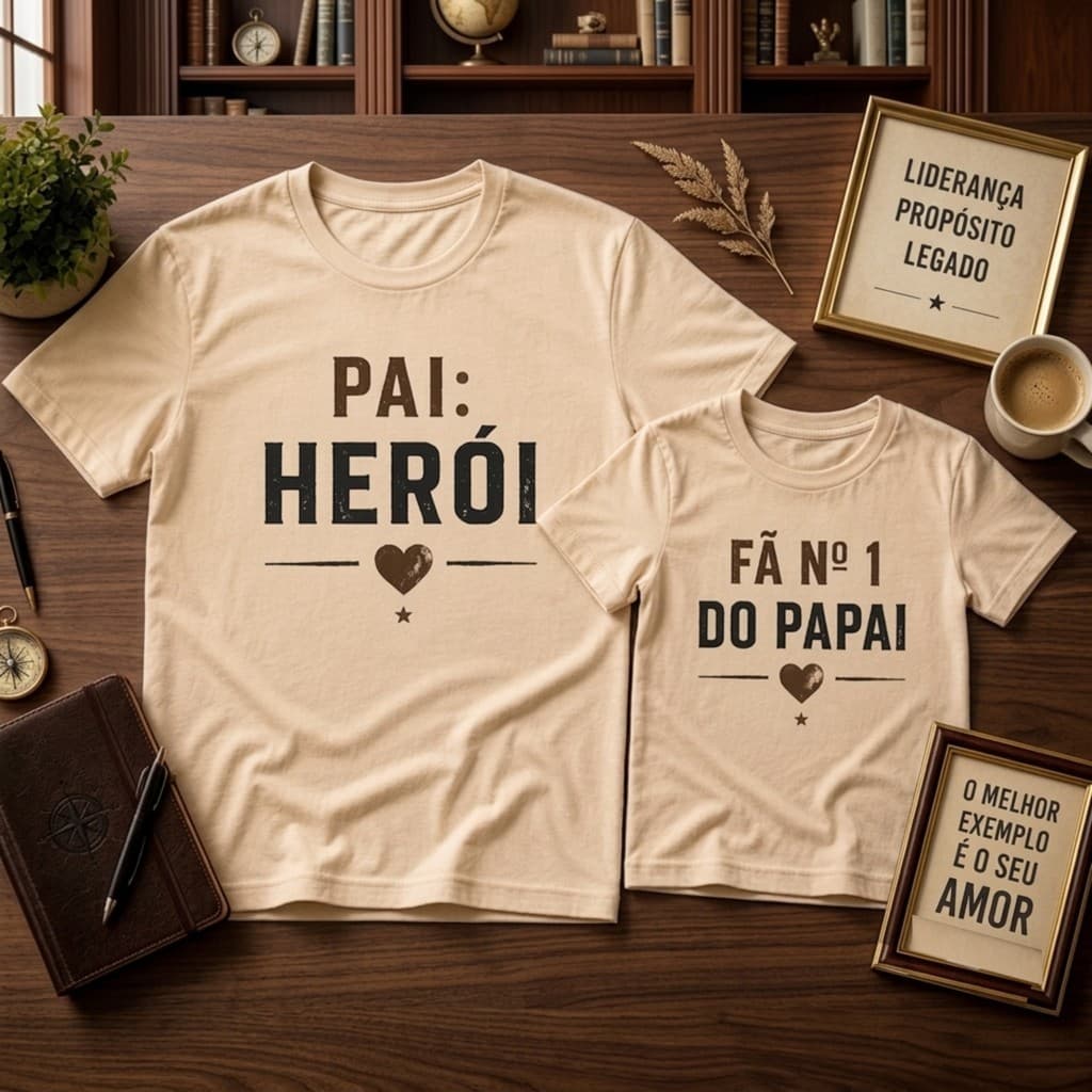 Kit Pai e Filho Camisetas Iguais Estampadas Presente Dia dos Pais