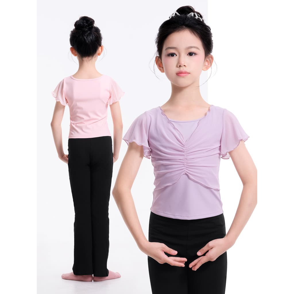 Crianças clássico vestido de balé topo feminino verão manga curta prática terno falso de duas peças manga voadora terno