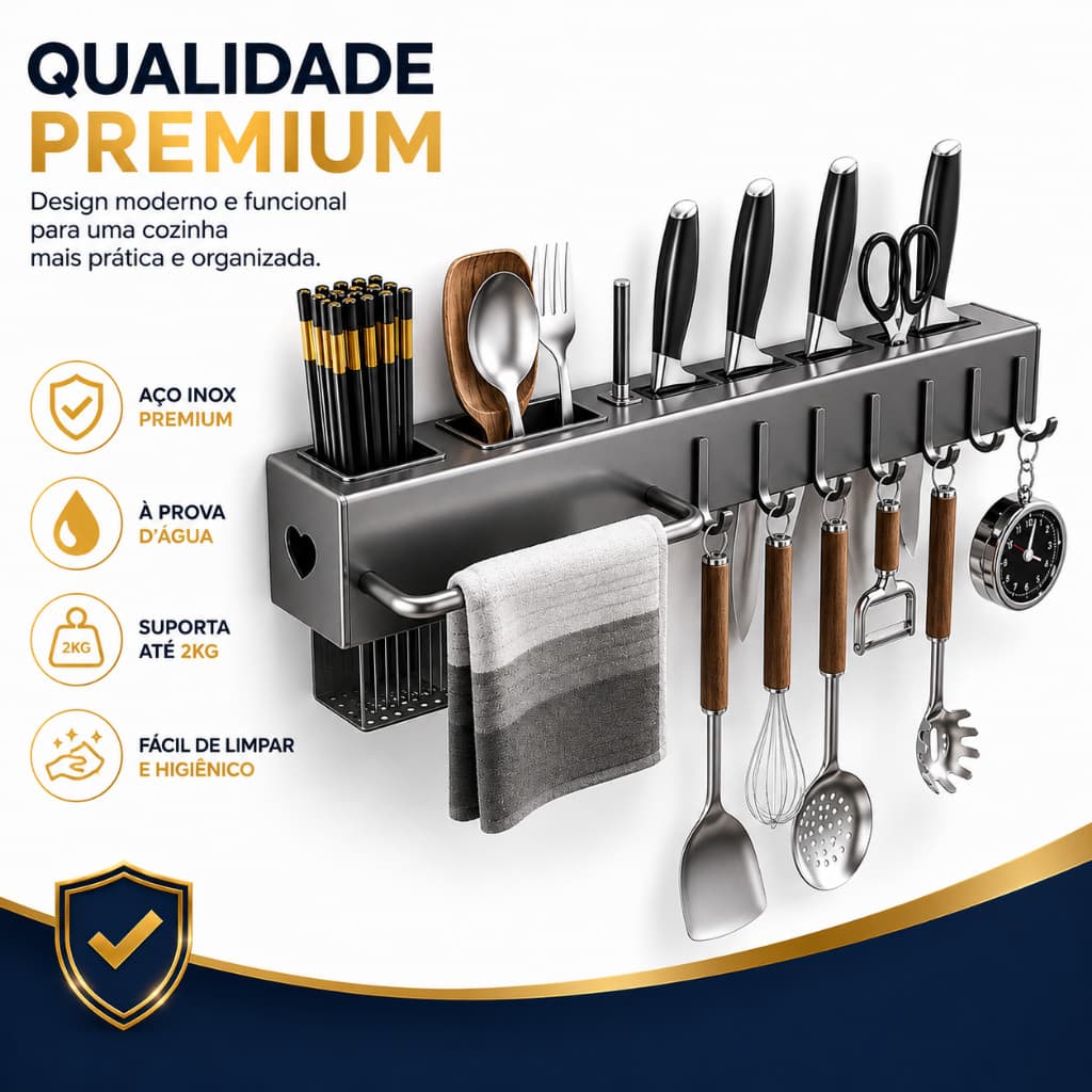 40/50CM Suporte para Facas e Utensílios de Cozinha com Ganchos Porta Talheres Organizador Parede