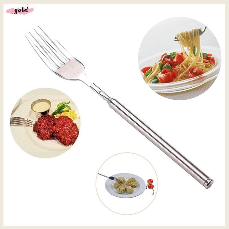 Ouro Prata Inoxidável Telescópico Extensível Garfo Jantar Frutas Sobremesa Talheres Longos Garfos Churrasco De Carne Coz