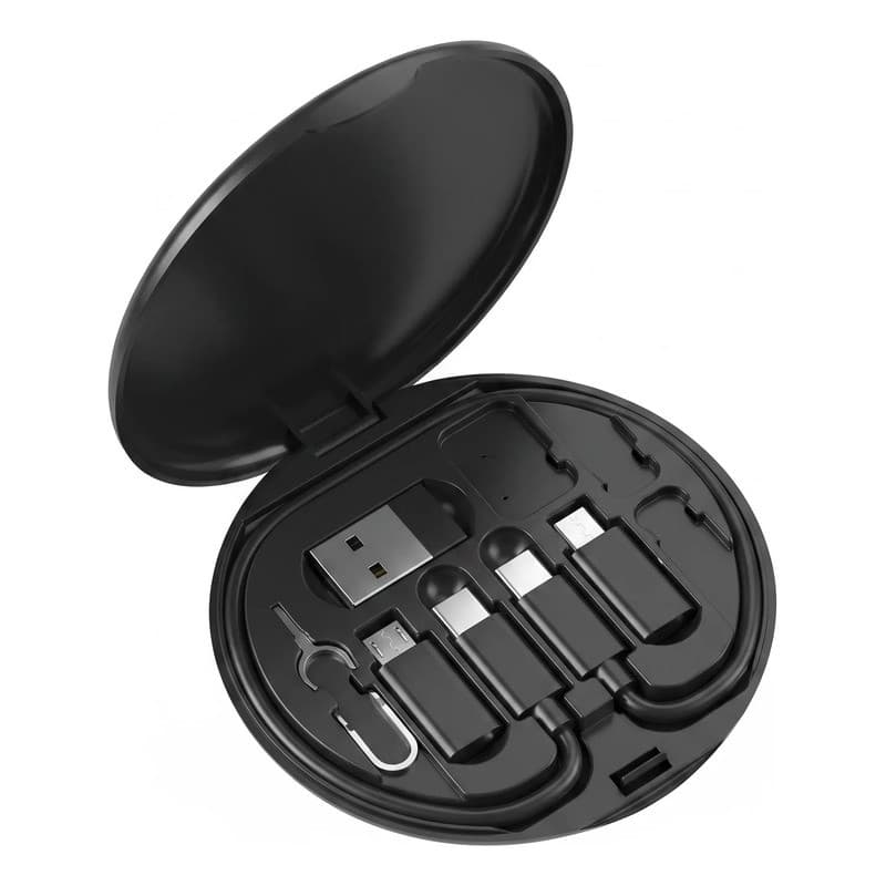 Kit Cabos Adaptadores Multifunção Estojo Portátil Preto Preto