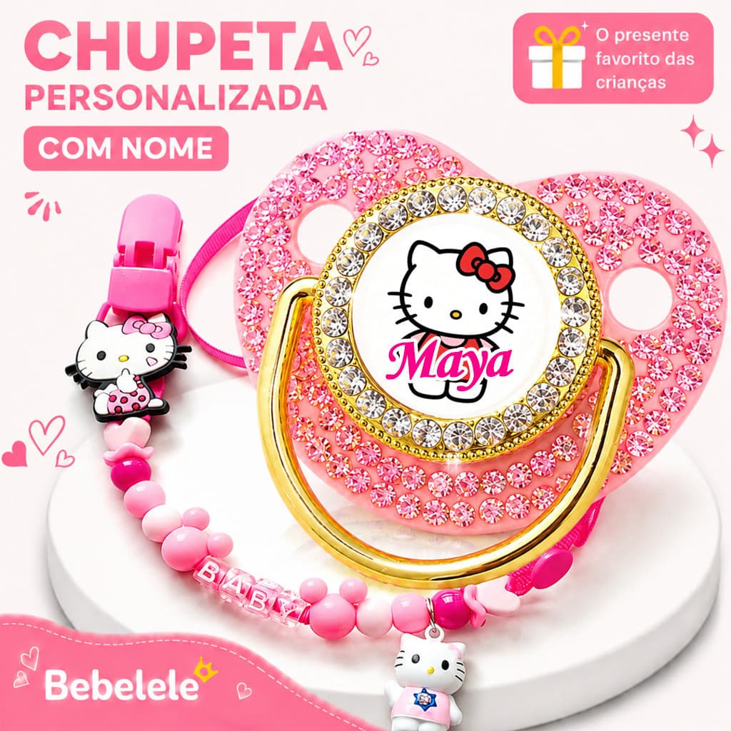 Kit de Chupeta Rosa Personalizada com Brilho 0-6 Anos + Prendedor de Chupeta para Bebê com Nome/Foto &DDO8