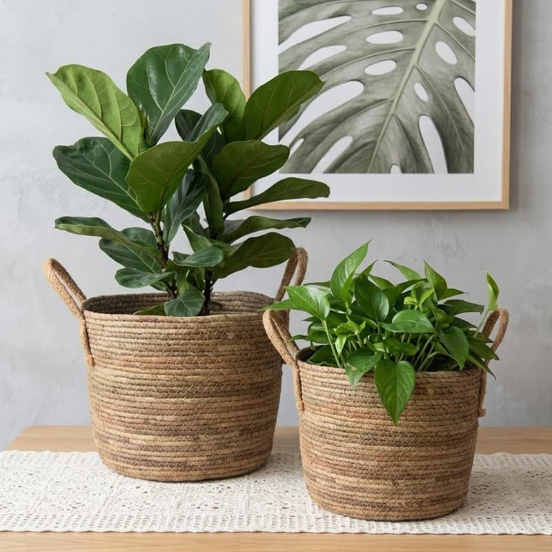 Casa grama tecido portátil cesta de flores Rattan planta verde vaso planta vaso decoração artigos diversos cesta armazen