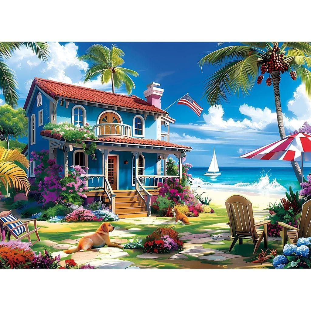 Quebra-cabeça de madeira adulto de 300 peças | Quebra-cabeça de madeira Beach Villa | Quebra-cabeça de madeira de peça g
