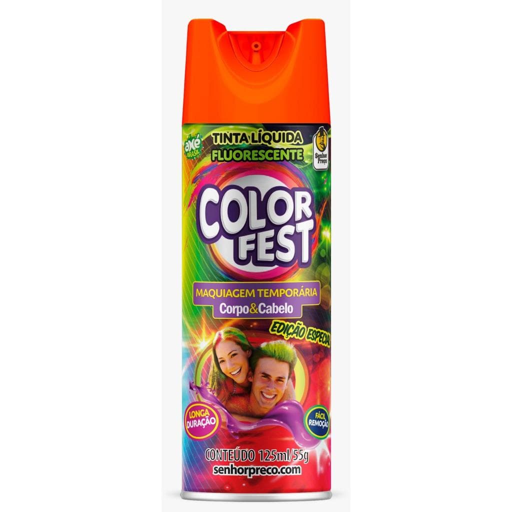 Spray Colorido para Cabelo Color Fest Laranja 125ml Lavável Temporário