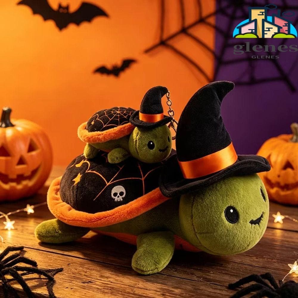 Brinquedo De Pelúcia De Tartaruga Com Chapéu De Bruxa GLENES , Design De | Almofada Lavável Para De Halloween , Fundo An
