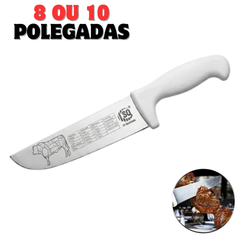 Faca Chef Aço Cabo Branco 8'' ou 10" Profissional