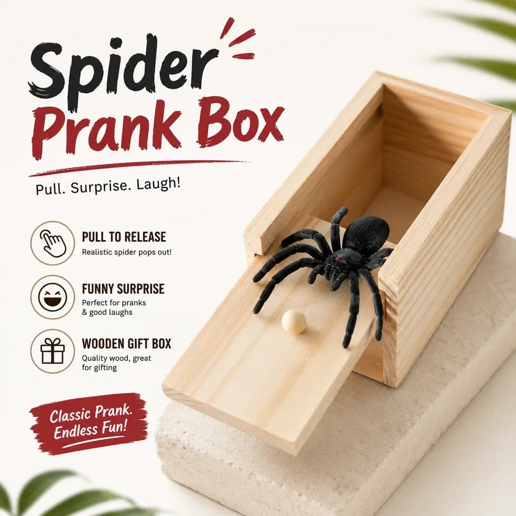 Mini Caixa De Pegadinhas De Aranha-Presente Surpresa De Mordaça De Madeira , Perfeito Para Aniversário , Halloween E Bri