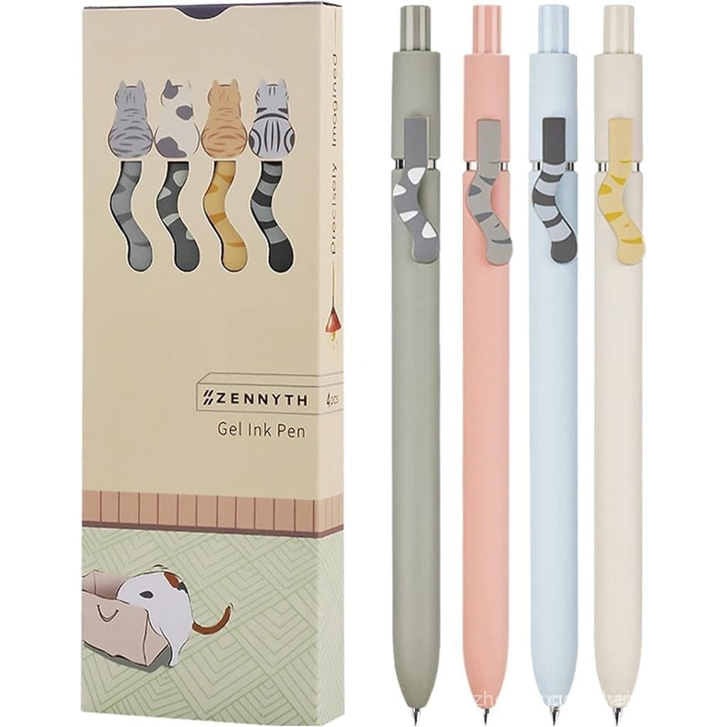 Canetas de Gato UIXJODO, 4 Peças, Canetas de Tinta Preta Kawaii de 0,5mm, Ponta Fina para Escrita Suave, Caneta Retrátil