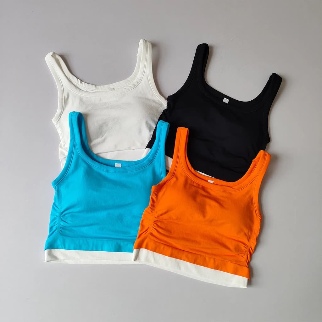 Sutiã Esportivo Sem Costas com Decote Quadrado e Cores Contrastantes, Top Feminino para Fitness, Corrida e Yoga