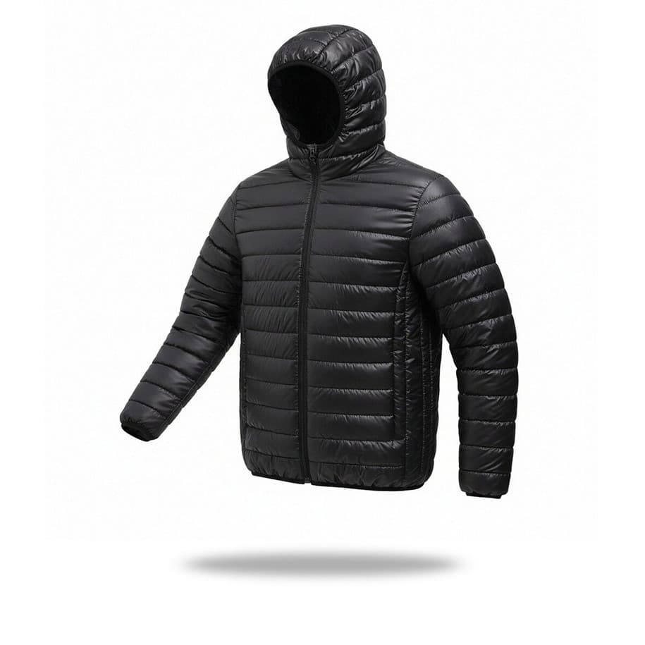 Jaqueta Masculina Leve Com Capuz Acolchoada Inverno Quente Casaco De Algodão Fino Preto S-2XL