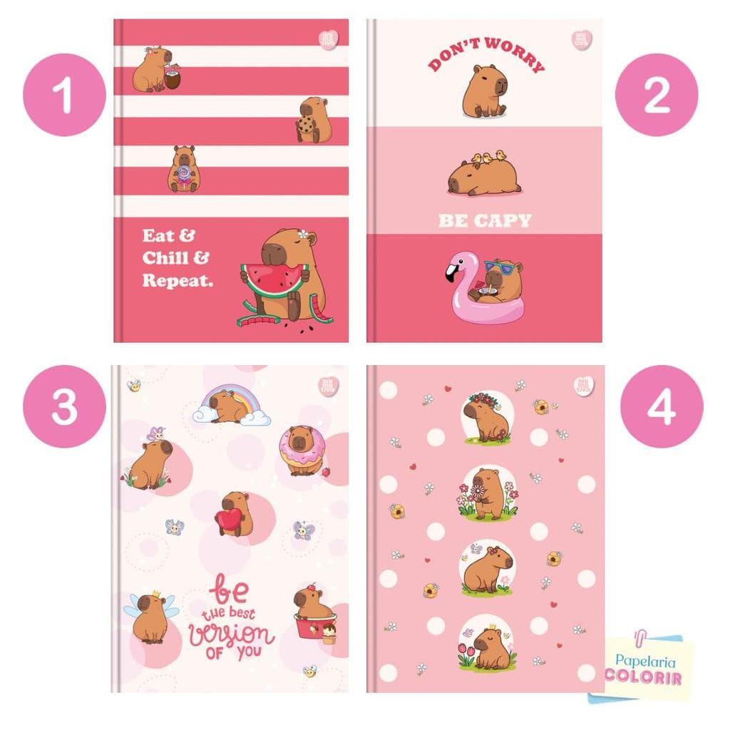 Caderno Brochura 160 folhas Capivara Capycuties 2027 - Animativa