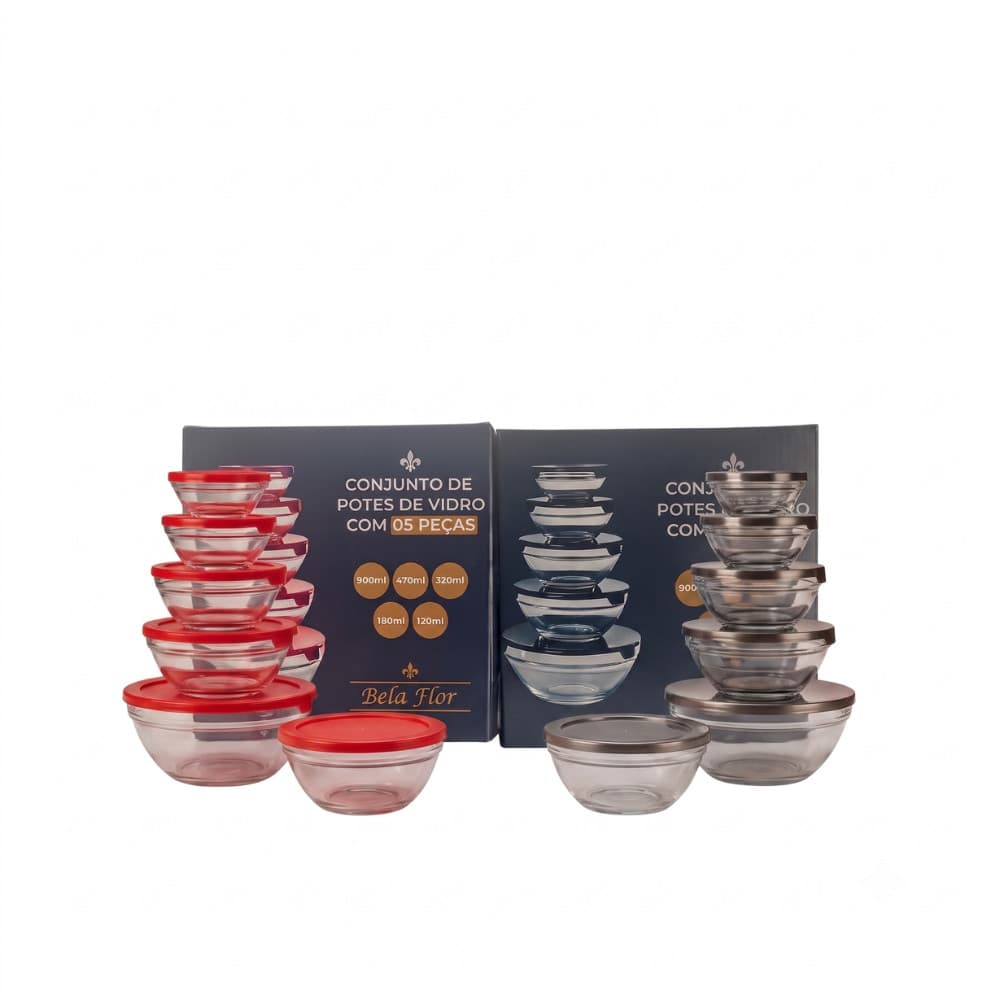 Conjunto de Potes de Vidro com 05 Peças