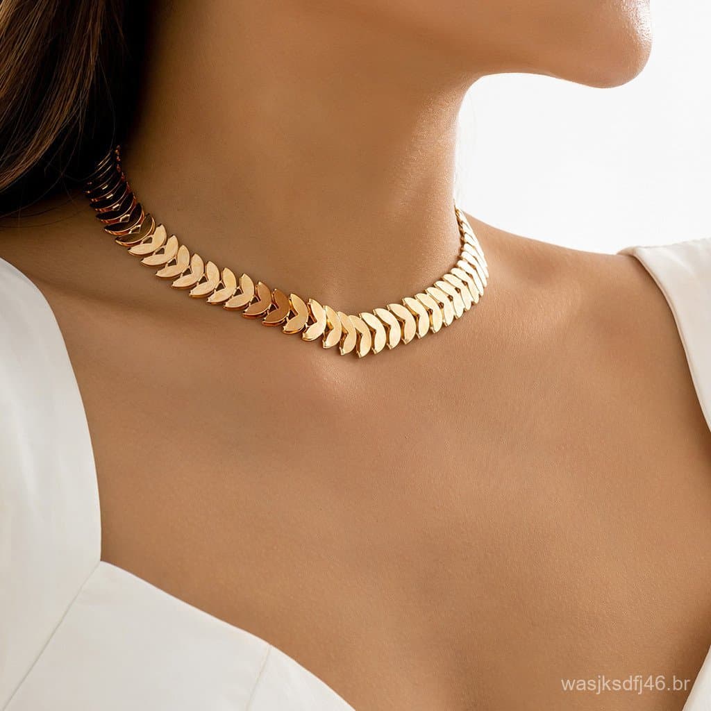 Elegante Simples Escala Corrente Curto Gargantilha Colar Para Mulheres Na Moda Cor Ouro Pescoço Acessório