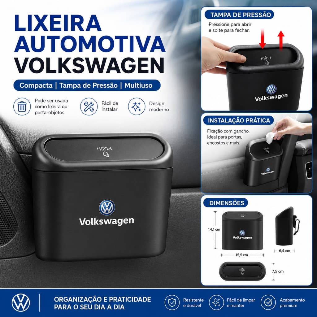Lixeira Interior Do Carro Para Volkswagen VW Golf Polo Passat Tiguan Jetta T-Roc Cross Touareg Touran Push Lid Caixa De