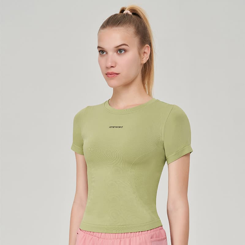 Camiseta esportiva de manga curta feminina respirável de alta elasticidade roupas de ioga de secagem rápida