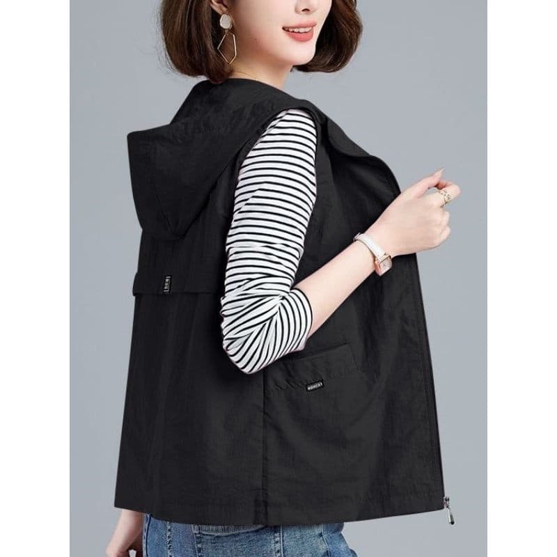 Casual com capuz curto colete feminino primavera outono fino exterior colete 2026 novo estilo tamanho grande solto estil