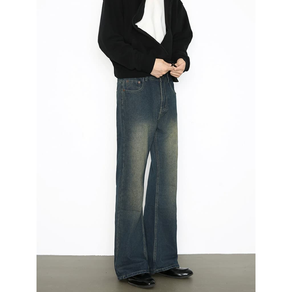 Popular novo estilo High Street Jeans retos ligeiramente angustiado americano Retro solto calças masculinas vibe europeu