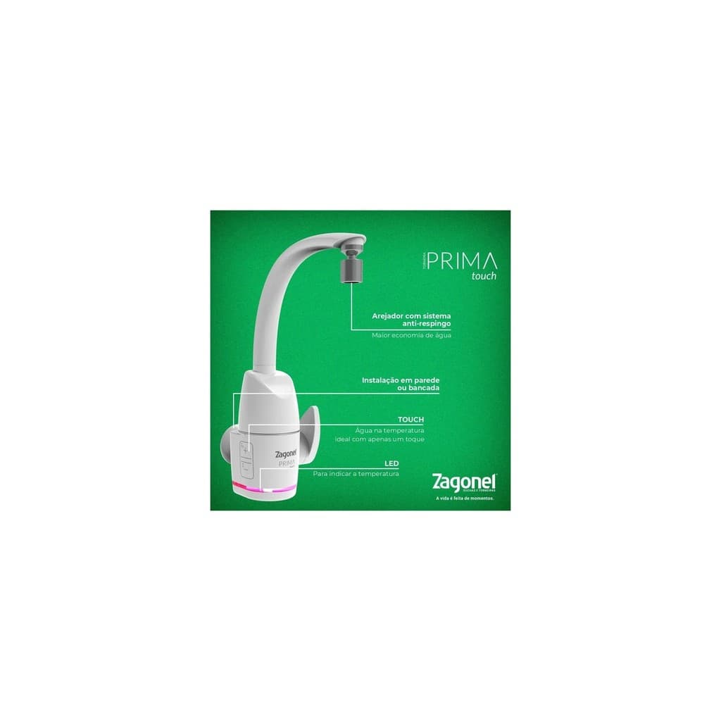 Torneira Elétrica Zagonel Prima Touch 5500w 220v Branca TPMEL55220BR03
