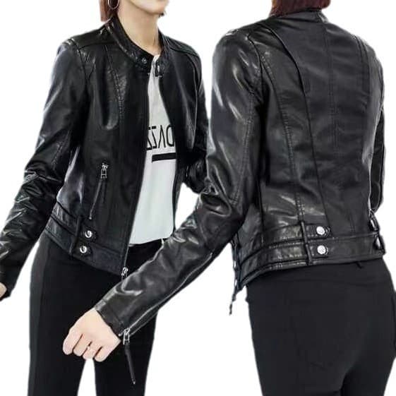 Jaqueta de couro feminina curto outono preto mais magro olhar superior jaqueta feminina japonês coreano Casual jaqueta d