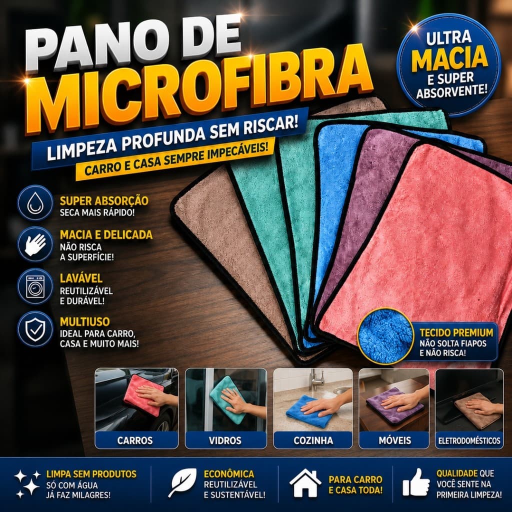 Kit Pano Flanela Microfibra Automotiva Premium Para Lavagem polimento de Carro 30x40cm