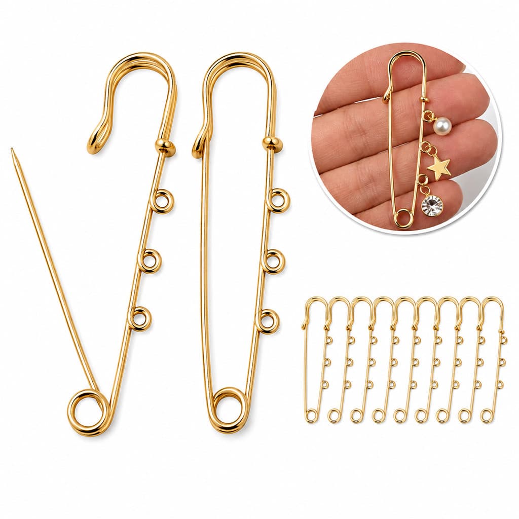 Alfinetes Broche Segurança 3 Argolas Kit com 10 para Charms Pingentes Customização Artesanato e DIY
