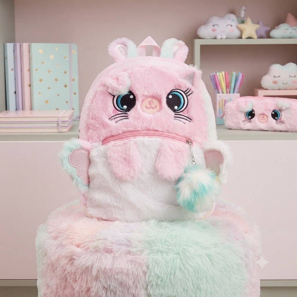 Mochila Infantil de Pelúcia 🐱💗