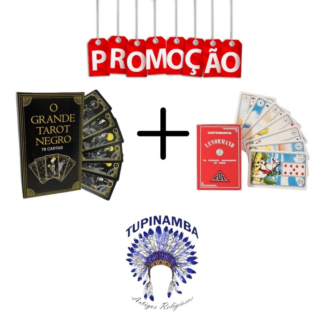 KIT Tarô Baralho Lenormand Cartomancia Vermelho - 36 Cartas + Tarô Negro com 22 Cartas