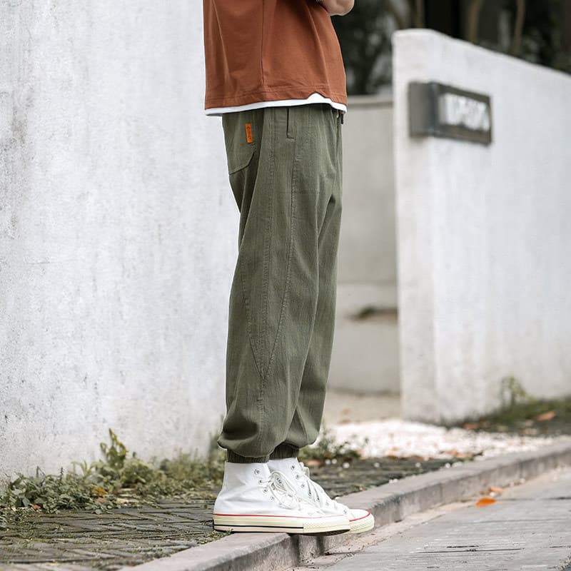 Japonês simples cor sólida respirável tornozelo comprimento calças masculinas Street Wear verão estilo fino solto Casual